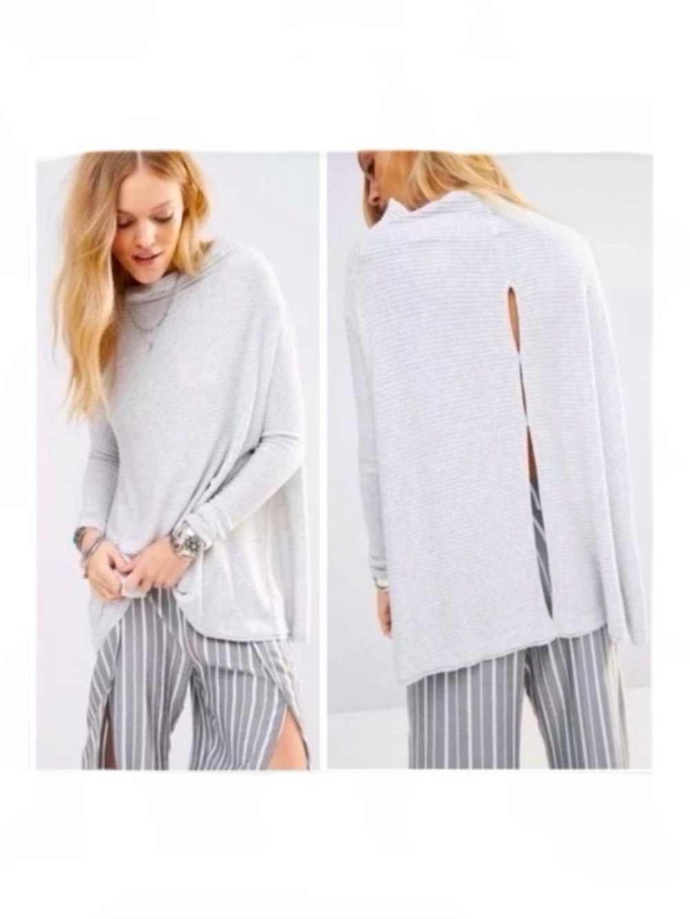 FP We the Free Lovers Ribbed Thermal Open Back Silver Light Heather Gray Top
